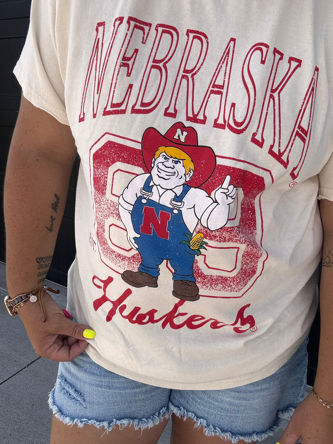Nebraska Huskers Club Mascot Off White Thrifted Tee
