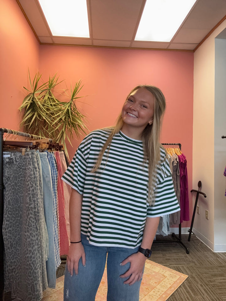 Emerald striped boxy tee