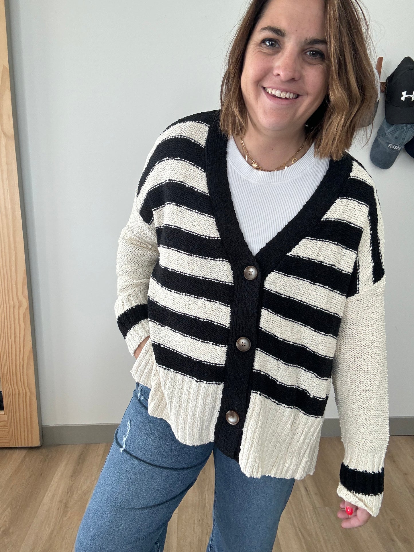 Sally Black Stripe Mix Oversize Cardigan