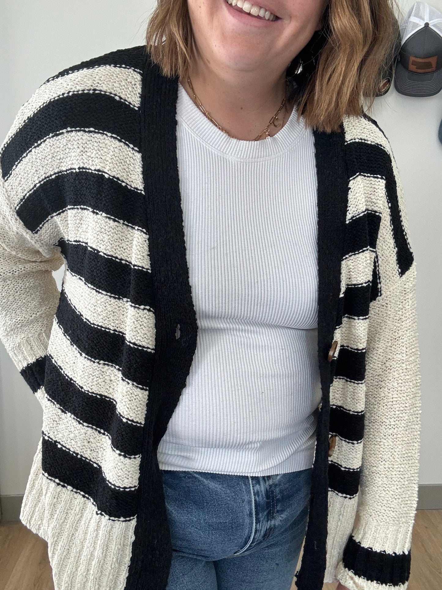 Sally Black Stripe Mix Oversize Cardigan