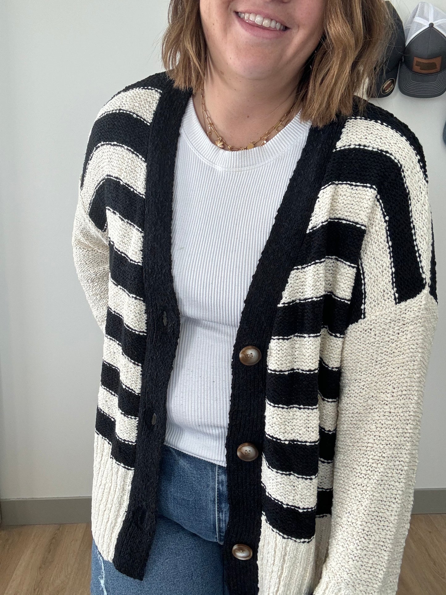 Sally Black Stripe Mix Oversize Cardigan