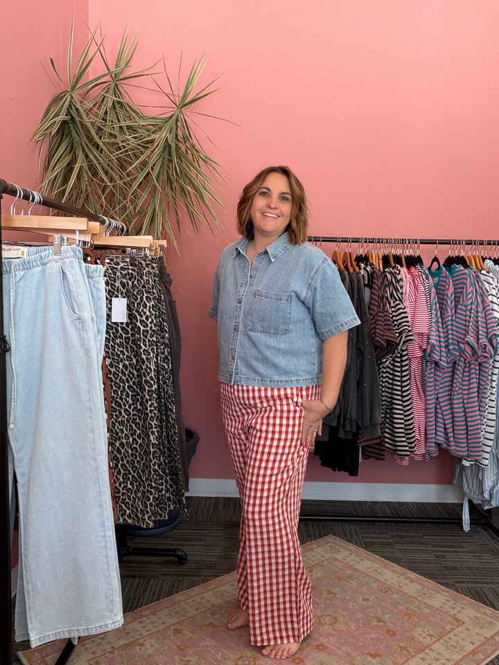 Dorthy Elastic Waist Plaid Pant