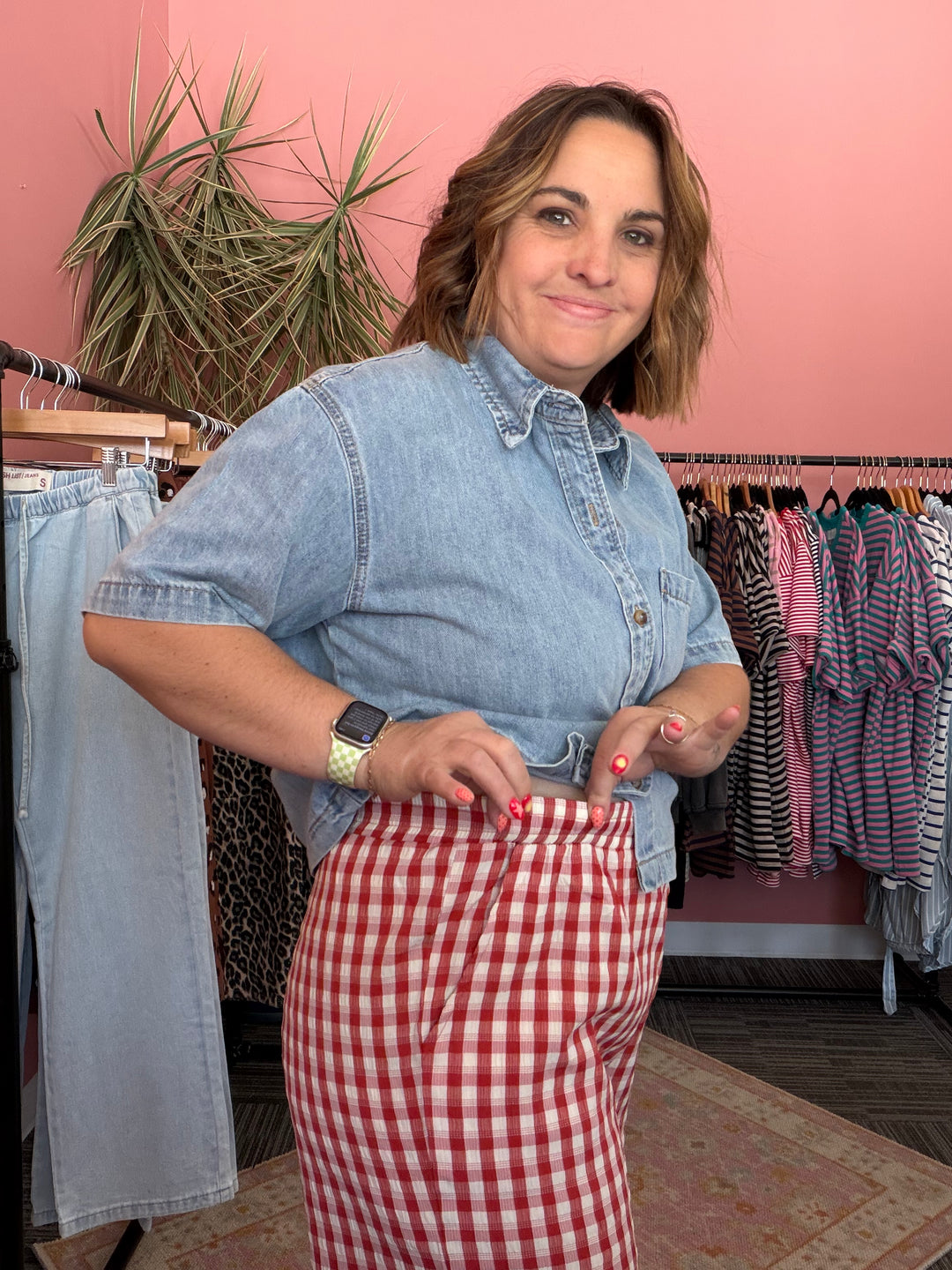 Dorthy Elastic Waist Plaid Pant