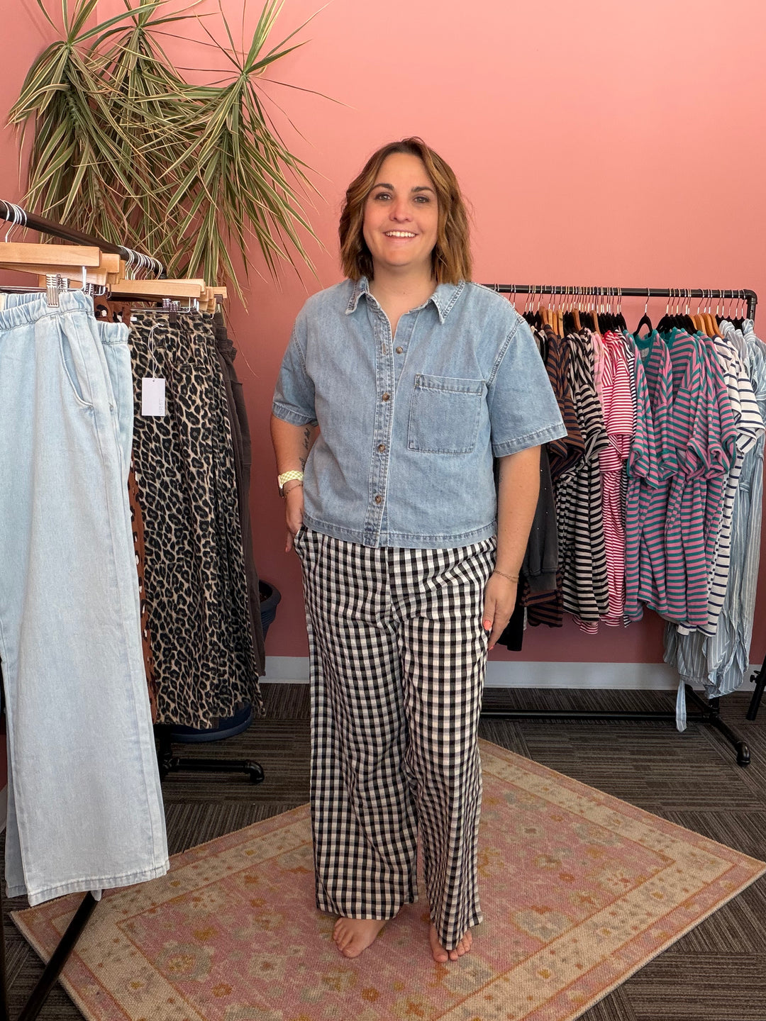 Dorthy Elastic Waist Plaid Pant