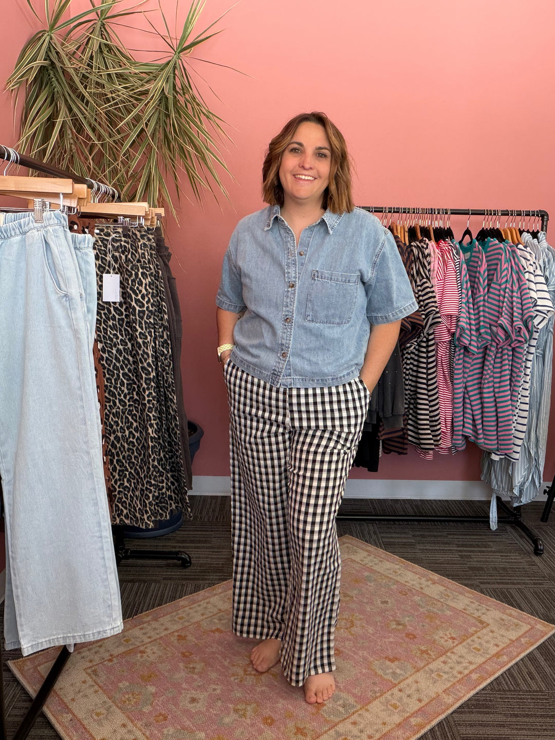Dorthy Elastic Waist Plaid Pant