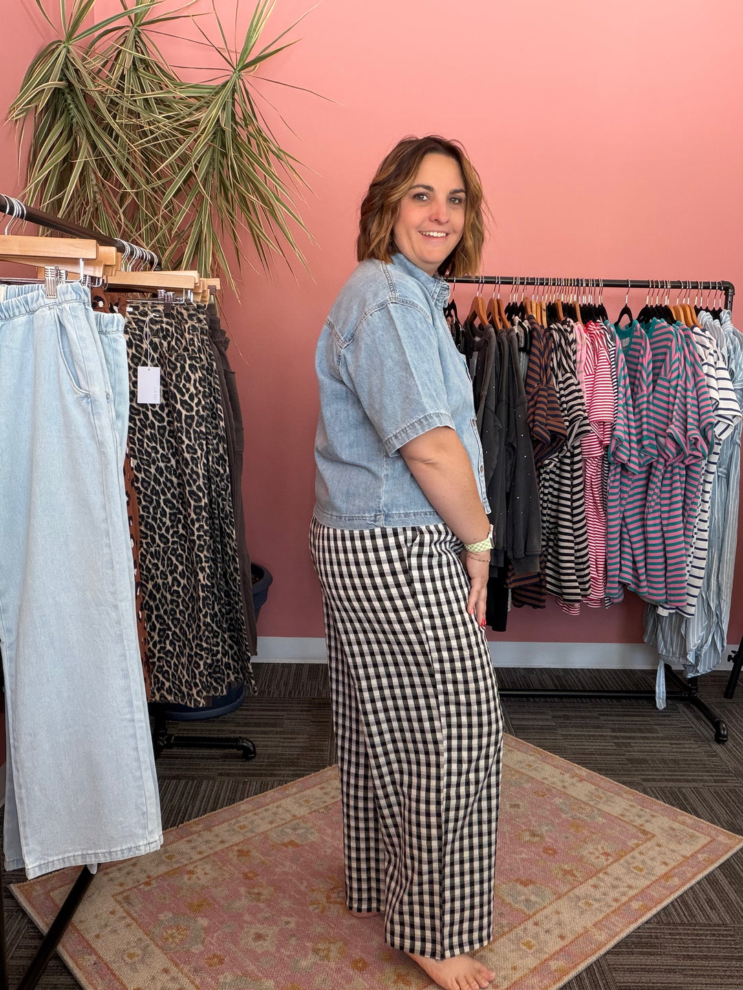 Dorthy Elastic Waist Plaid Pant