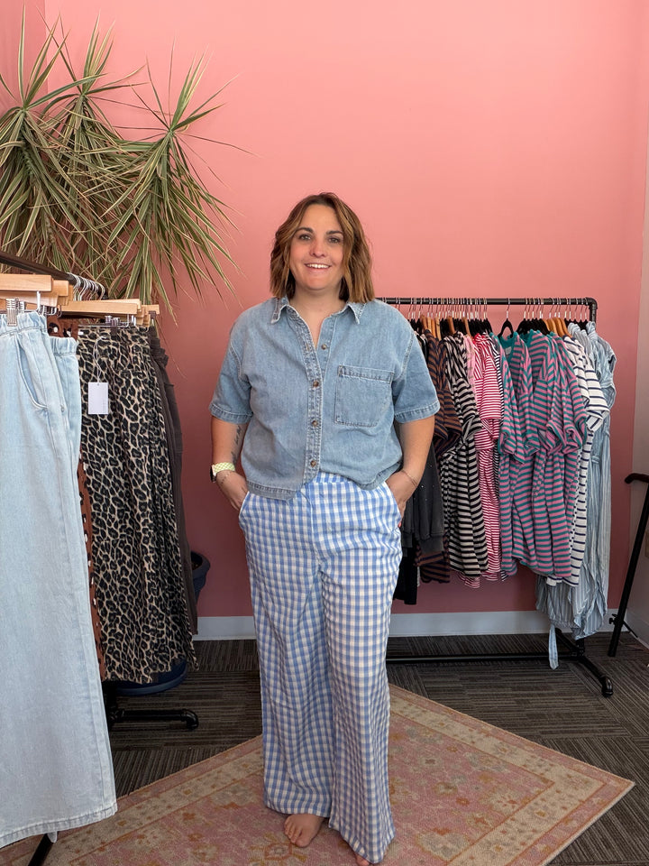 Dorthy Elastic Waist Plaid Pant