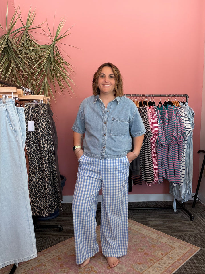 Dorthy Elastic Waist Plaid Pant