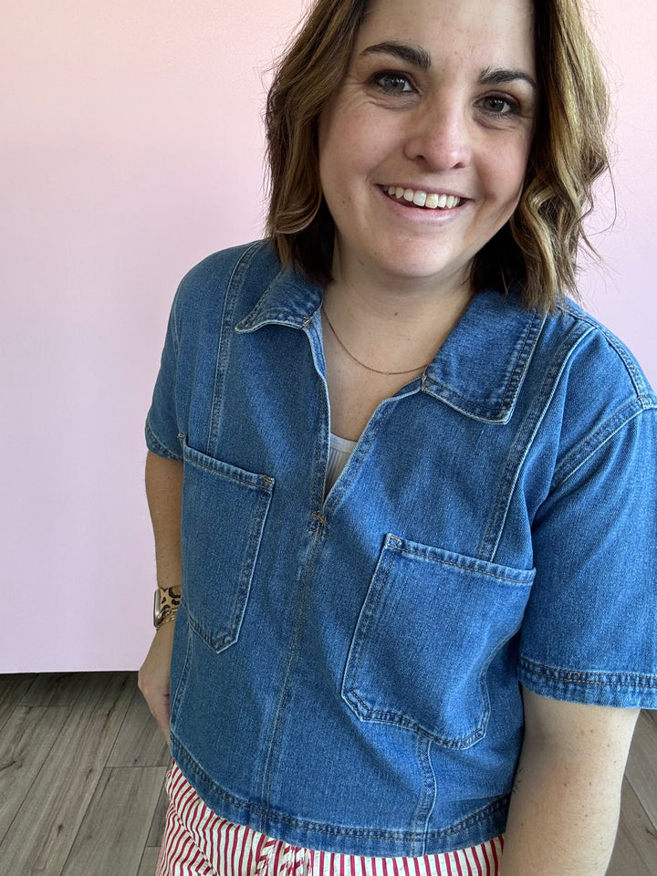 Callie Collared Denim Top