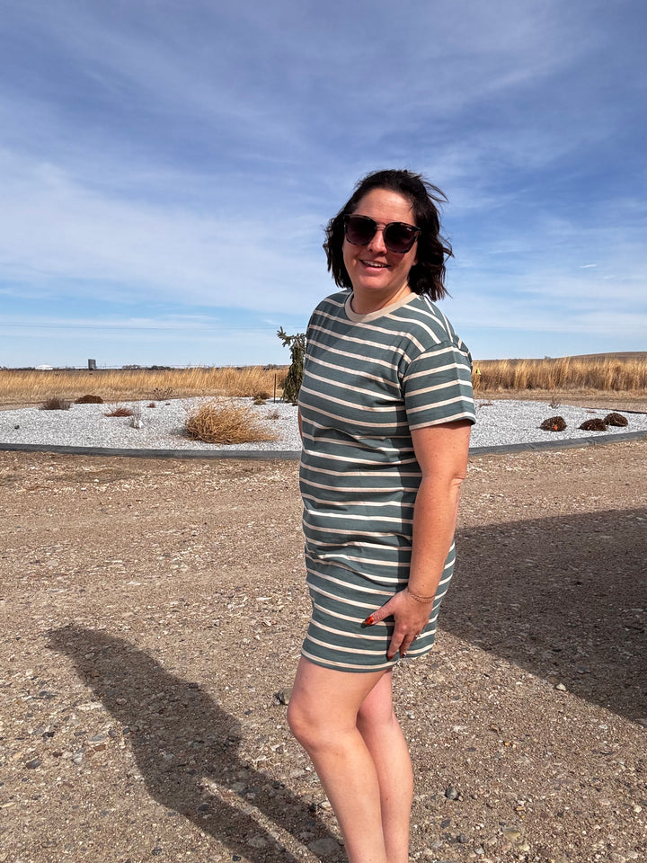 Striped T-shirt Dress - Taupe Your Glad