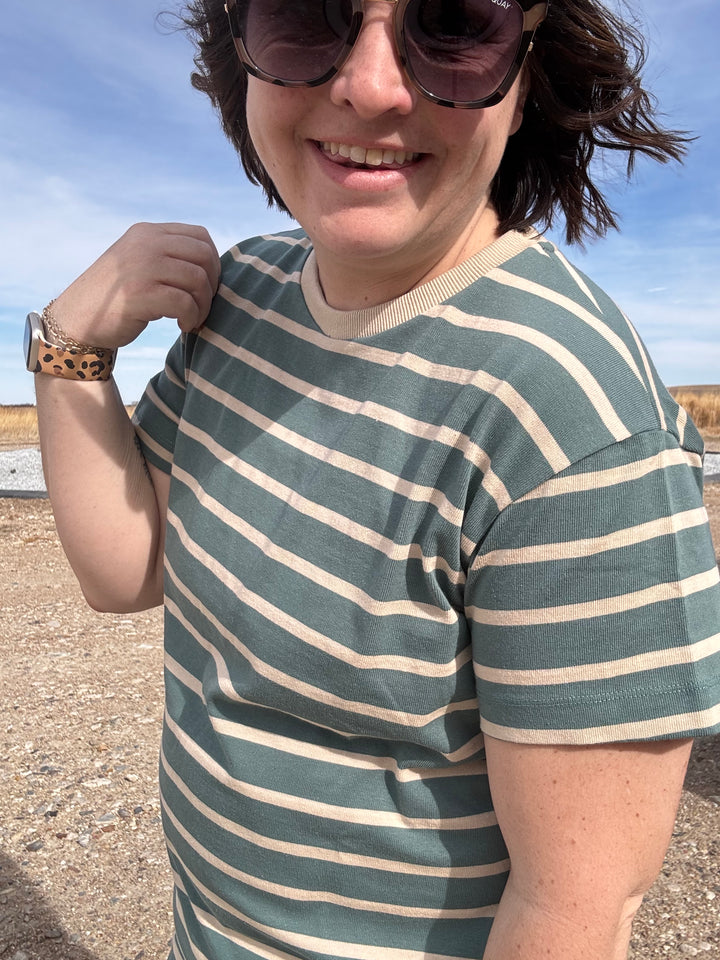 Striped T-shirt Dress - Taupe Your Glad