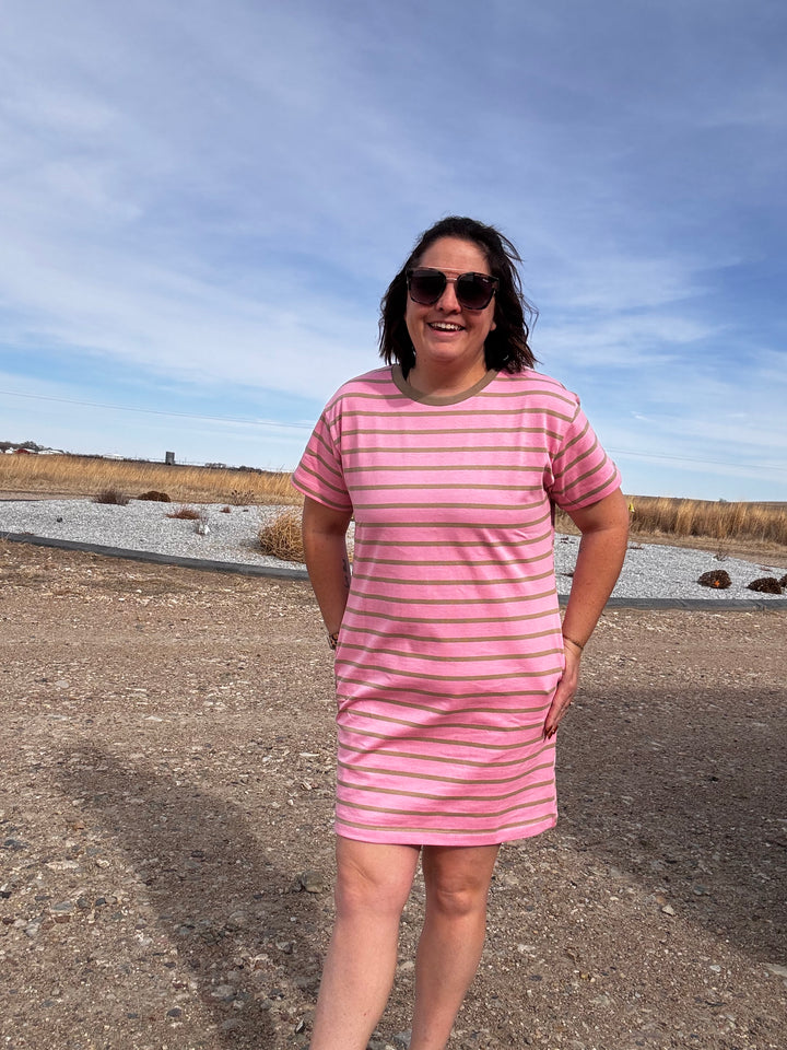 Striped T-shirt Mini Dress - Pink Mocha