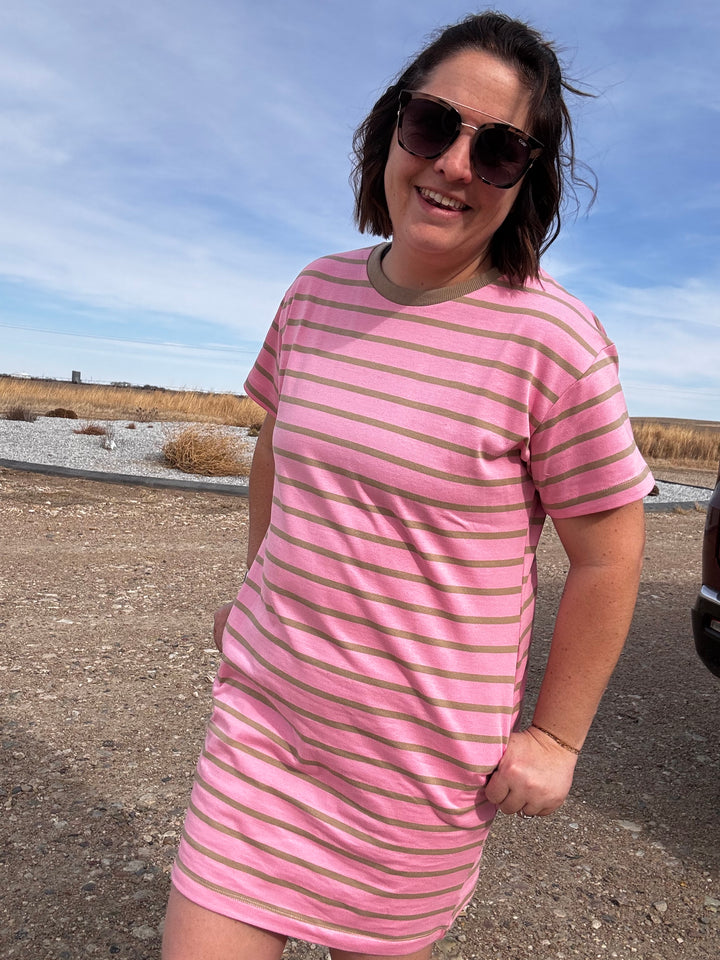 Striped T-shirt Mini Dress - Pink Mocha