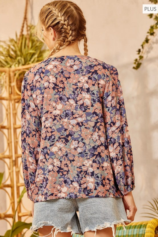 Navy Multi Floral Woven Blouse