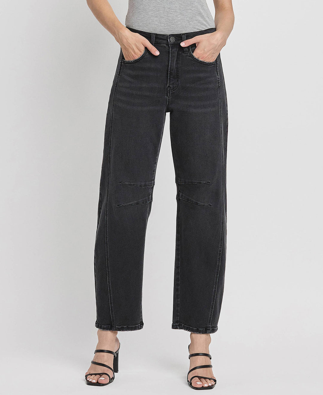 Black High Rise Ankel Barrel Leg Jeans