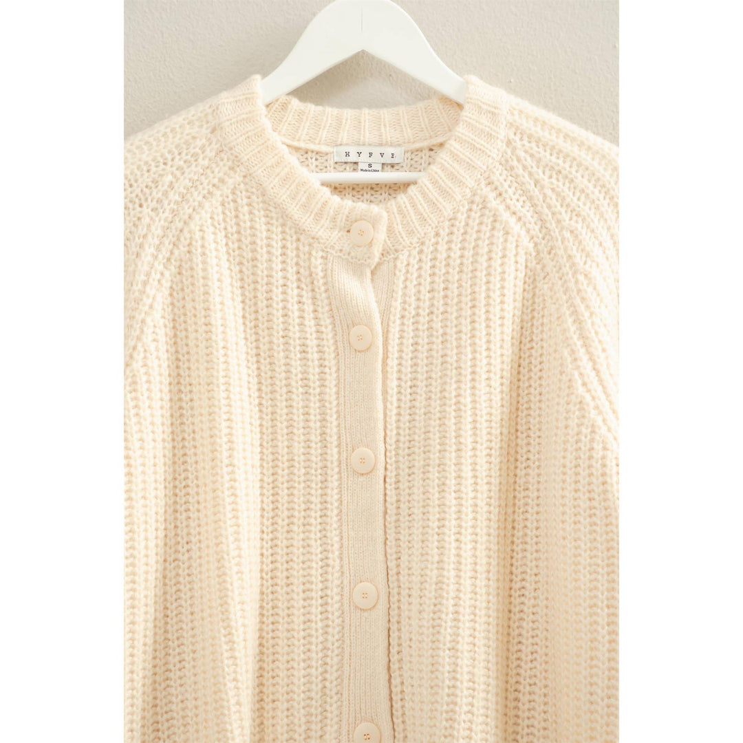 Mocha Button-Front Ribbed Sweater Cardigan