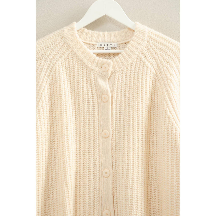 Mocha Button-Front Ribbed Sweater Cardigan