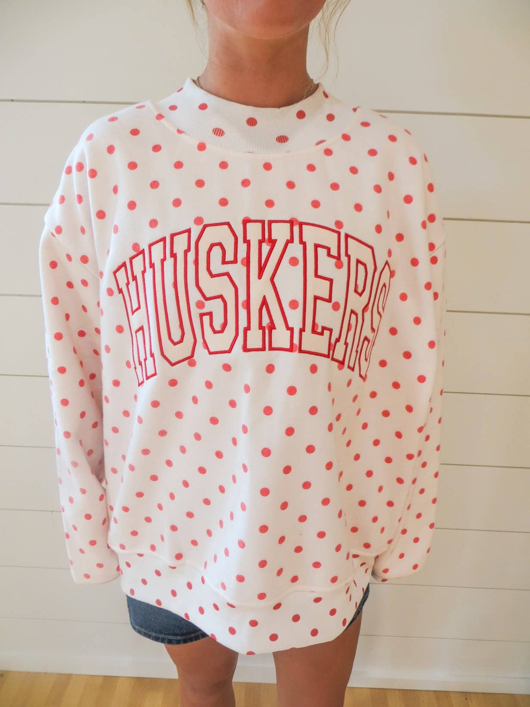Nebraska Huskers embroidered polka dot mock neck|Nebraska Game day