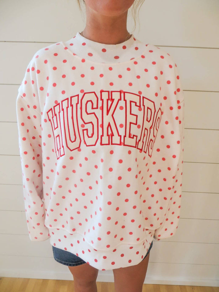 Nebraska Huskers embroidered polka dot mock neck|Nebraska Game day