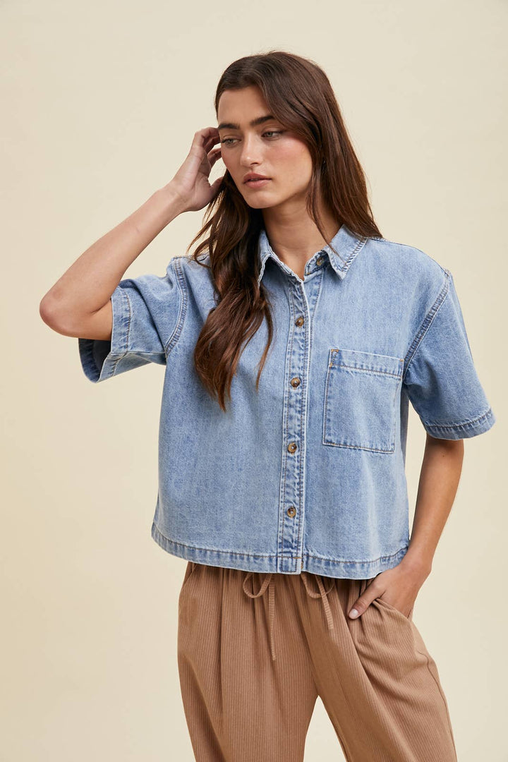 Demi Denim Button Top