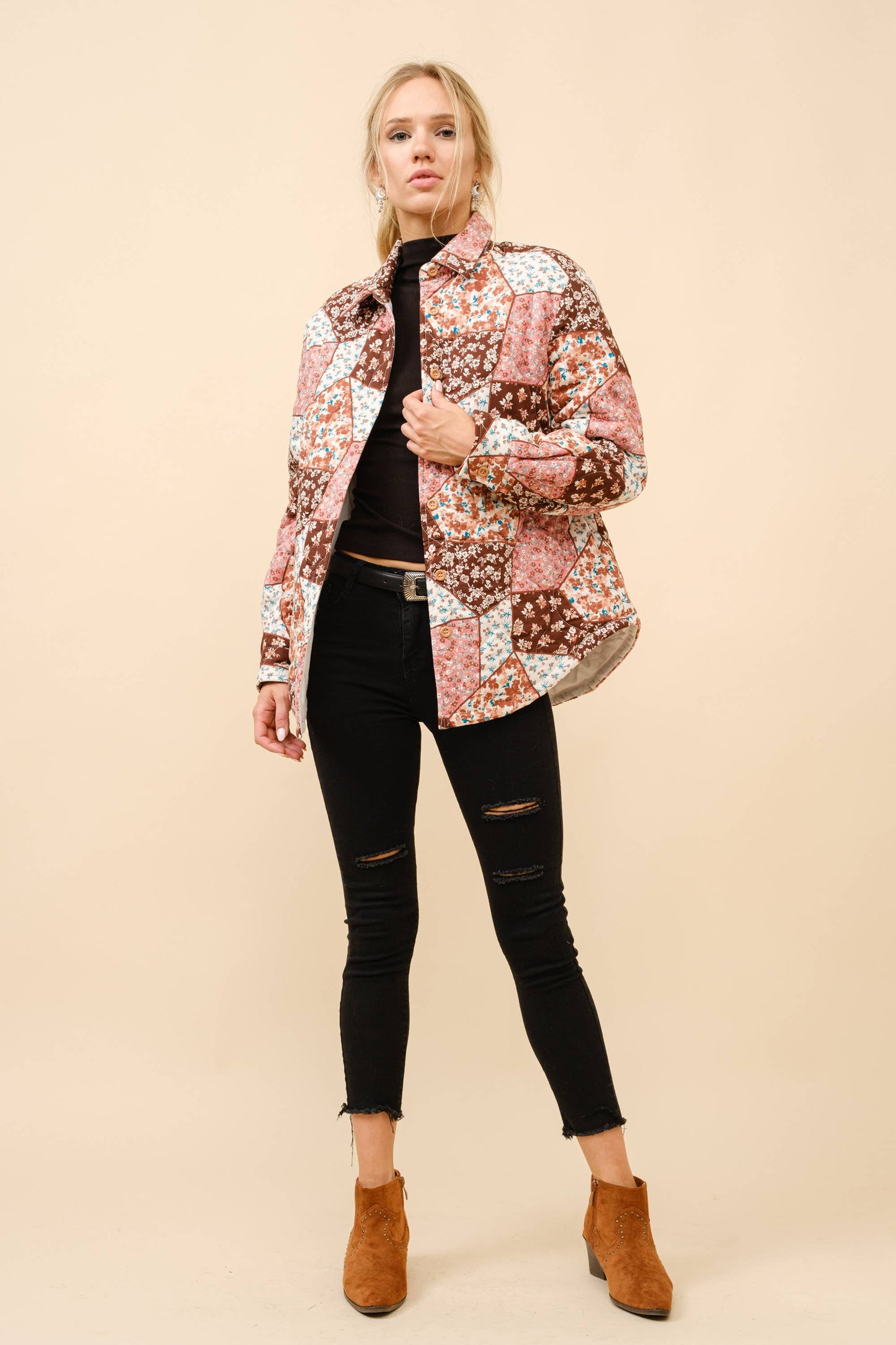 Quilted Floral Button Up Jacket