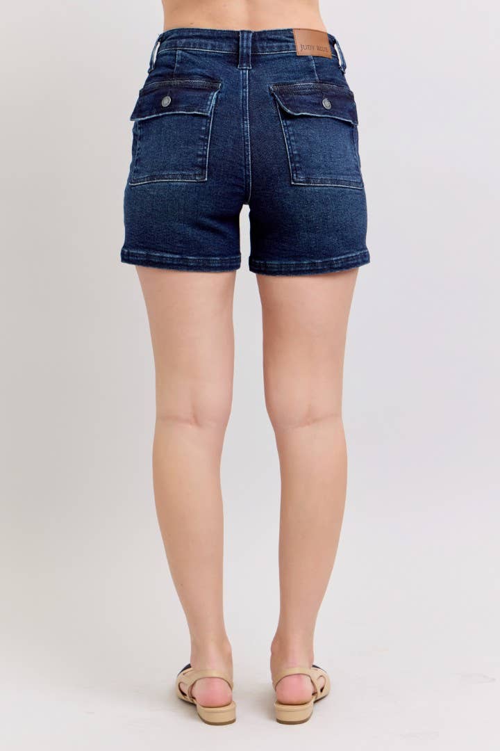 Back Flap Pocket High Waisted Shorts