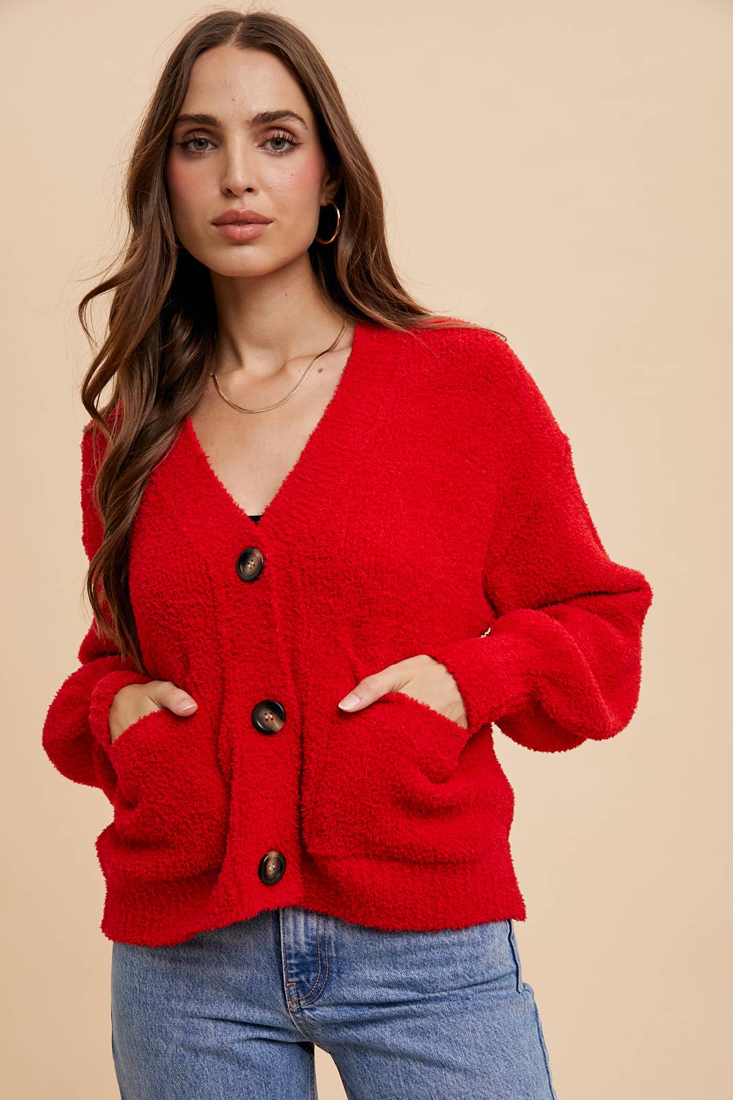 Cozy Chenille Cropped Cardigan - Cherry Tomato