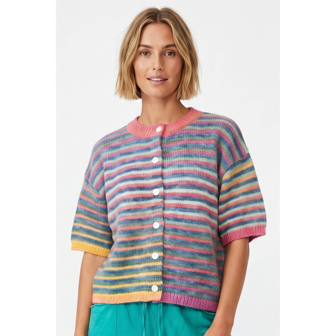 Teal mix judy rainbow short sleeve cardigan