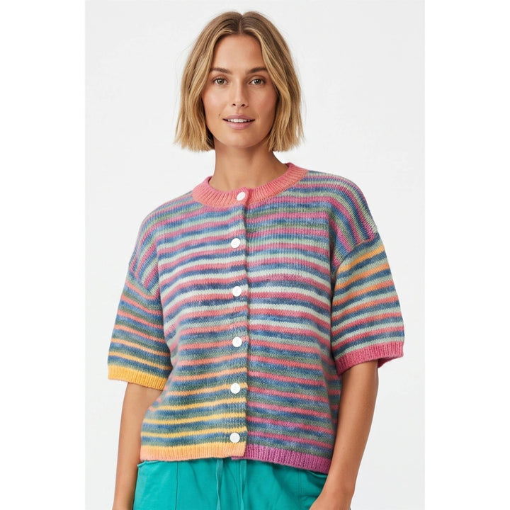 Teal mix judy rainbow short sleeve cardigan