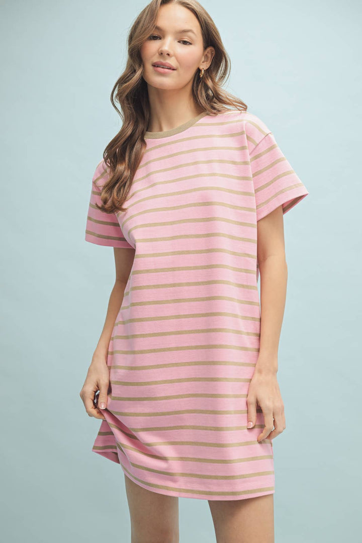 Striped T-shirt Mini Dress - Pink Mocha