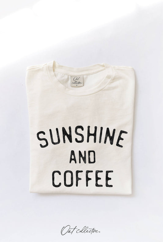 SUNSHINE AND COFFEE Graphic Top, 100% cotton, mineral washed, relaxed unisex fit, water-based screen print, exclusive Oat Collective label.