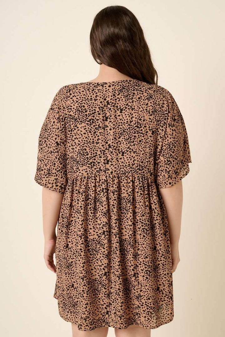 Plus Animal Print Babydoll Mini Dress