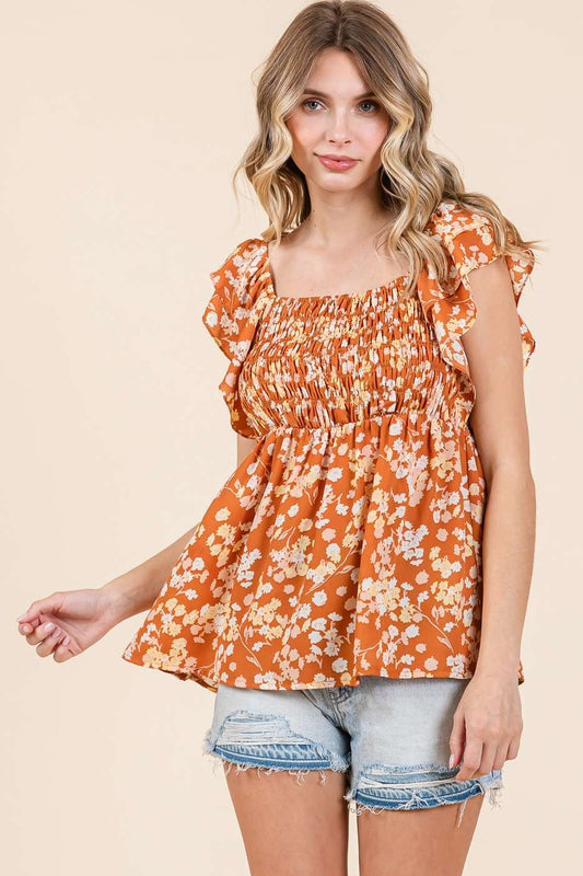 GINGER SMOCKED BABYDOLL BLOUSE