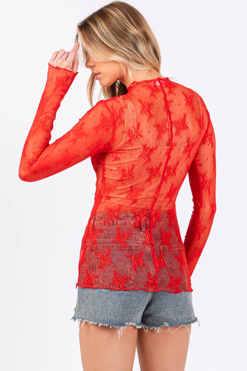 Long Sleeve Floral Lace Top