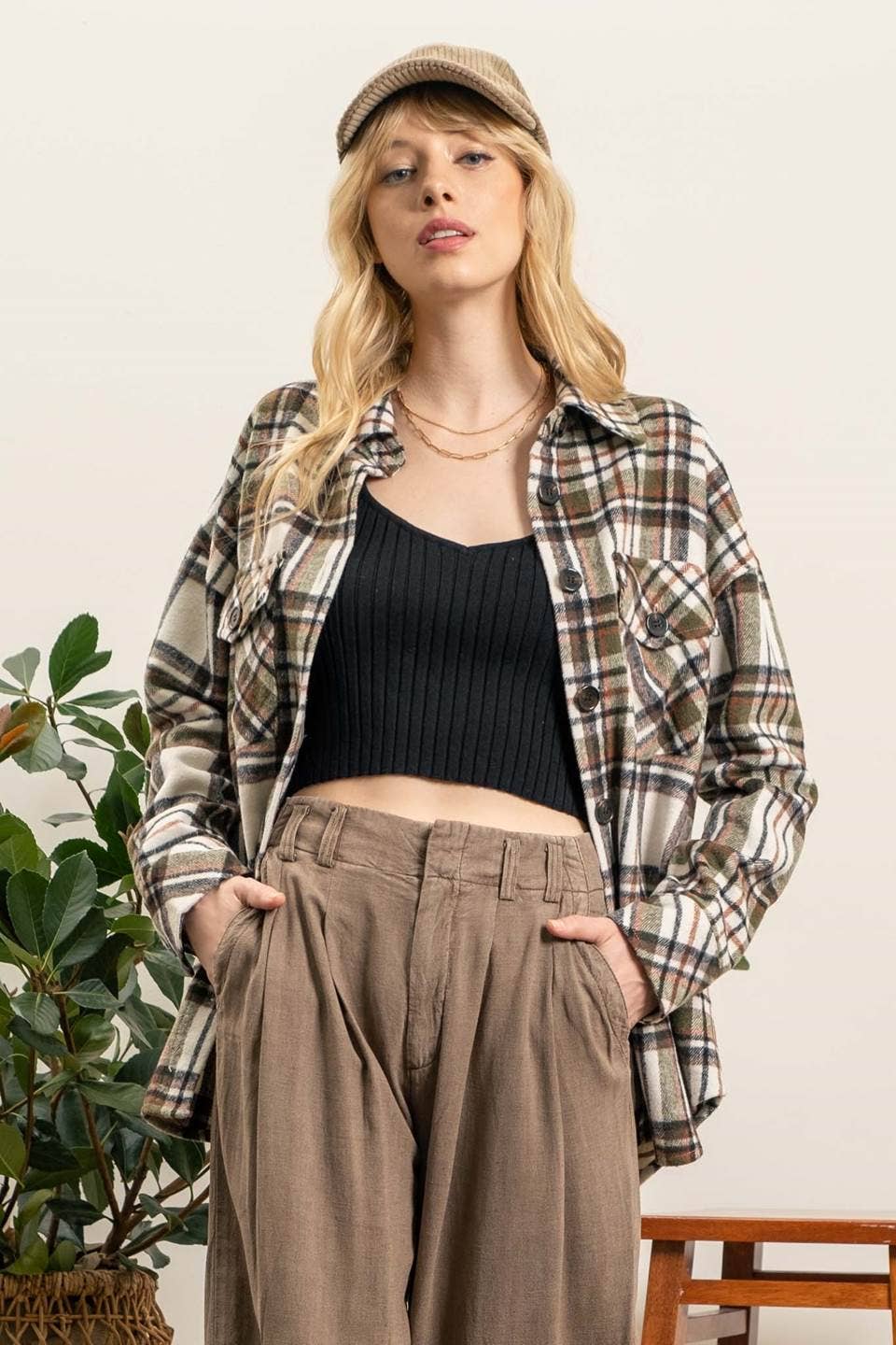 IVY EXTENDED SHOULDER PLAID SHACKET