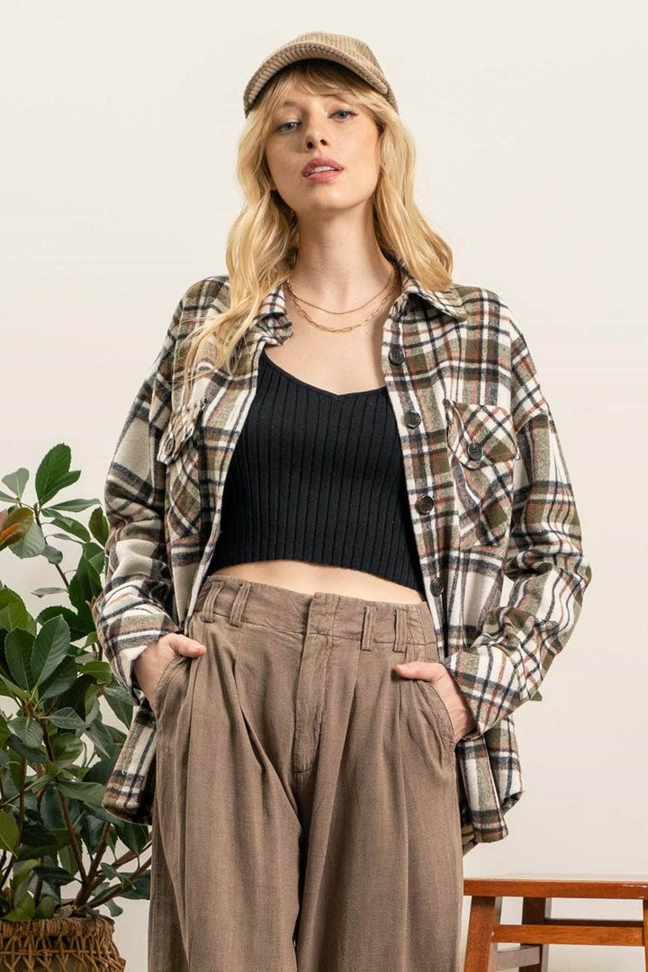 IVY EXTENDED SHOULDER PLAID SHACKET