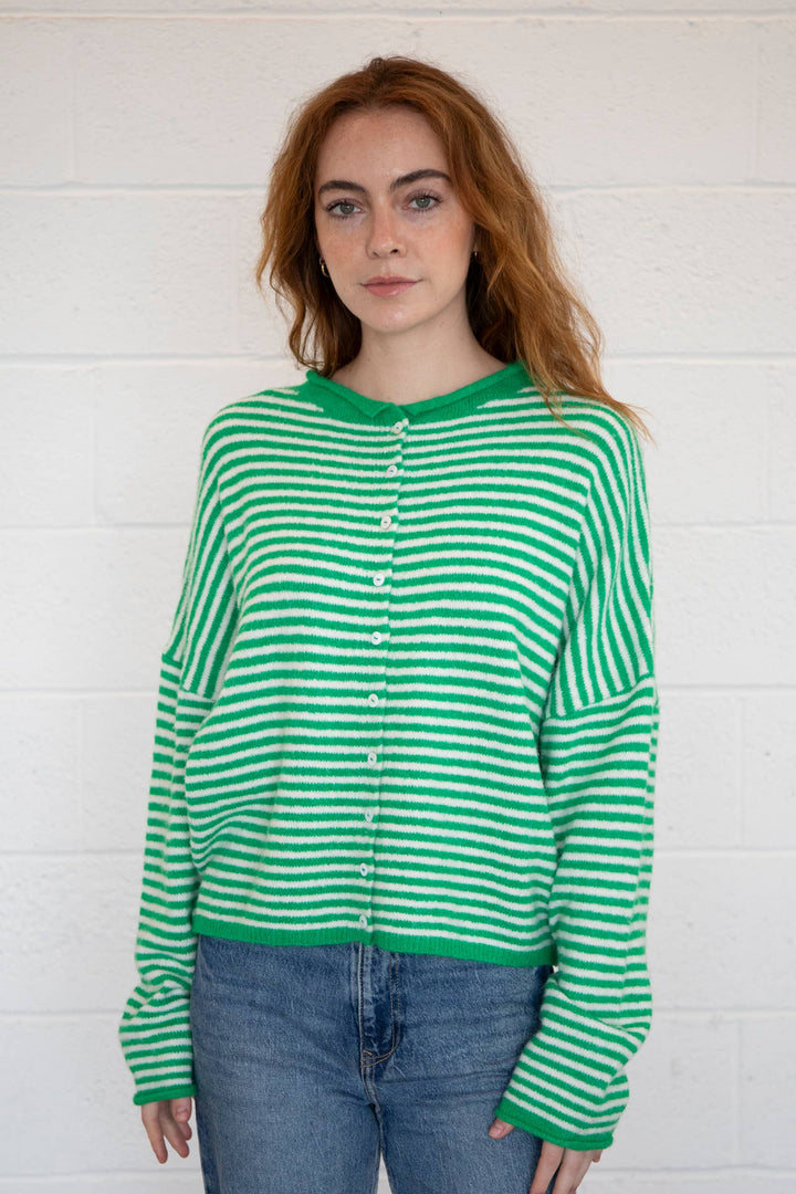 Piper Cardigan - Green Striped