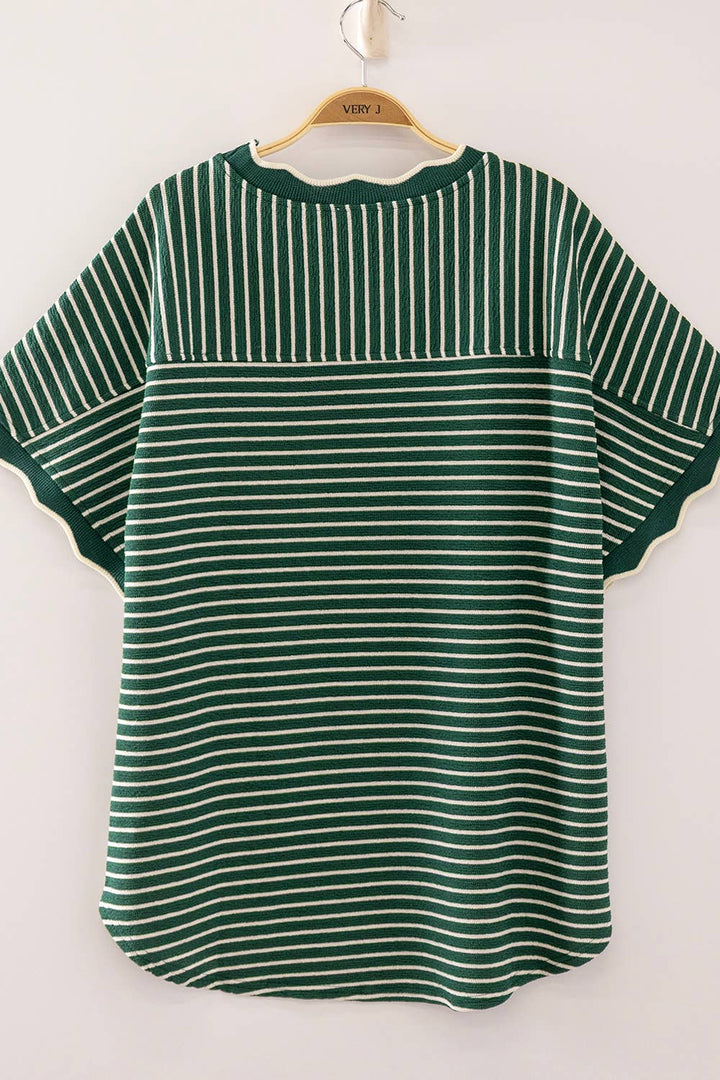 Ariel Scallop Trim Round Neck top