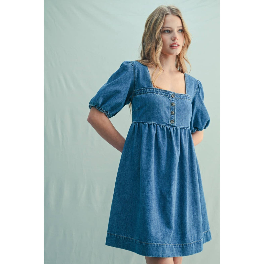 Bella Bubble Sleeve denim dress
