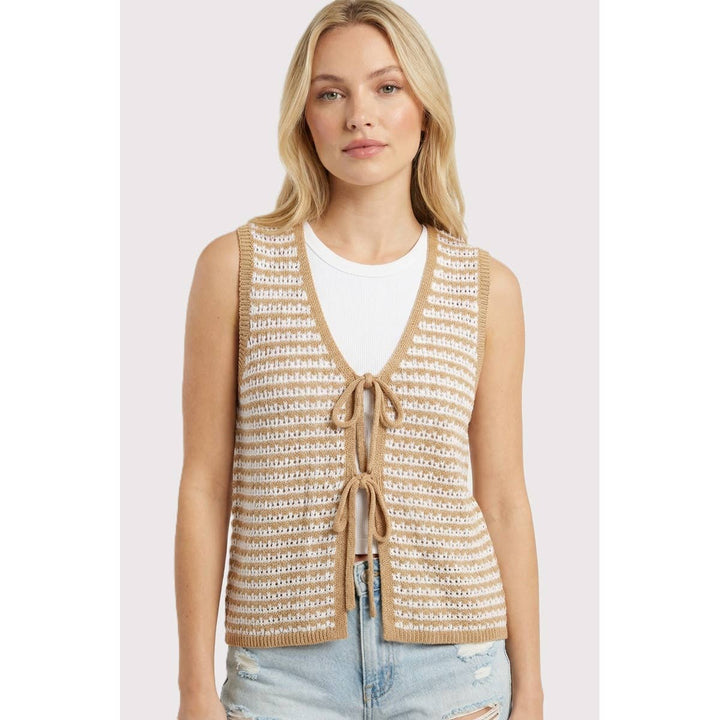 CROCHET STRIPED VEST CARDIGAN: SAGE