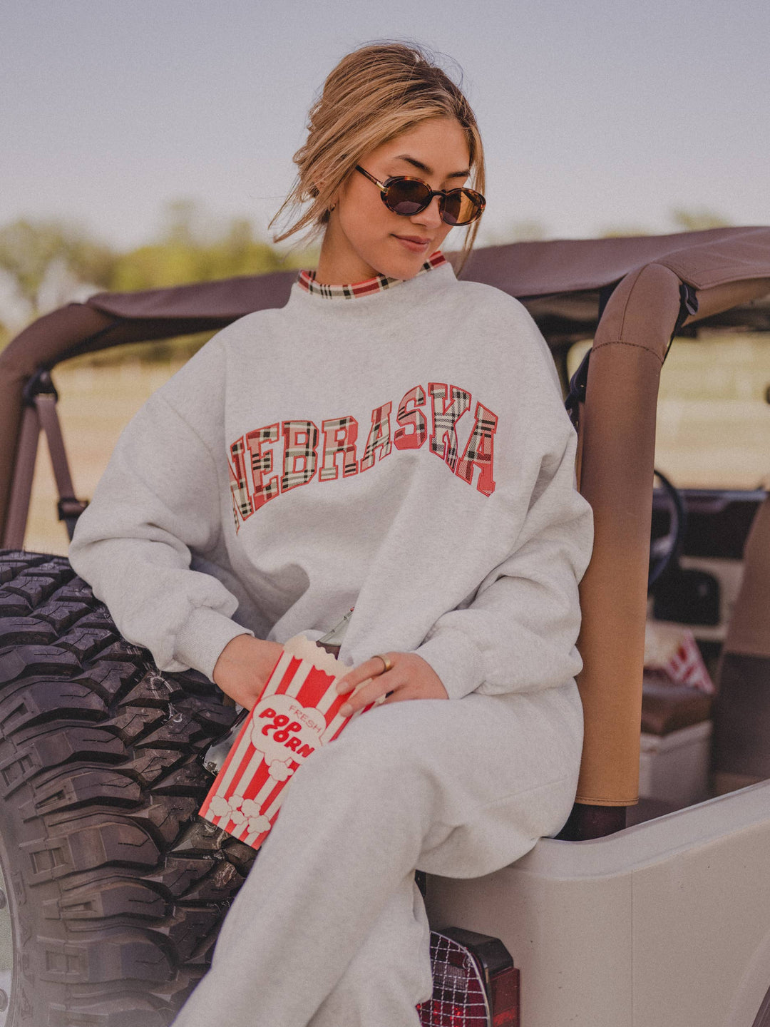 Nebraska Huskers Varsity Plaid Gray Mock Neck Sweatshirt