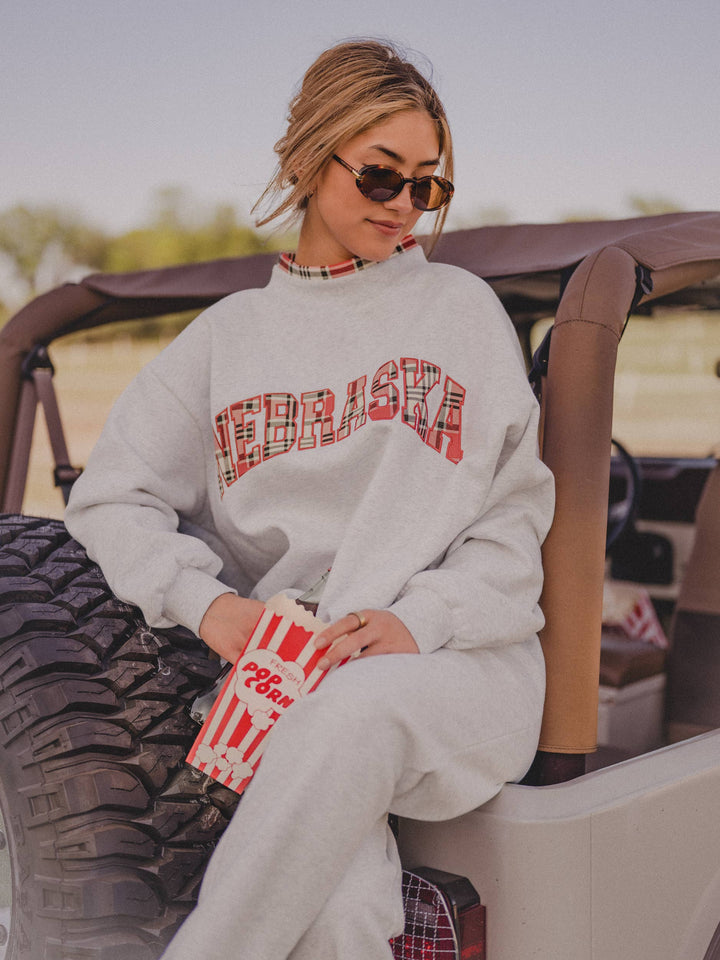 Nebraska Huskers Varsity Plaid Gray Mock Neck Sweatshirt