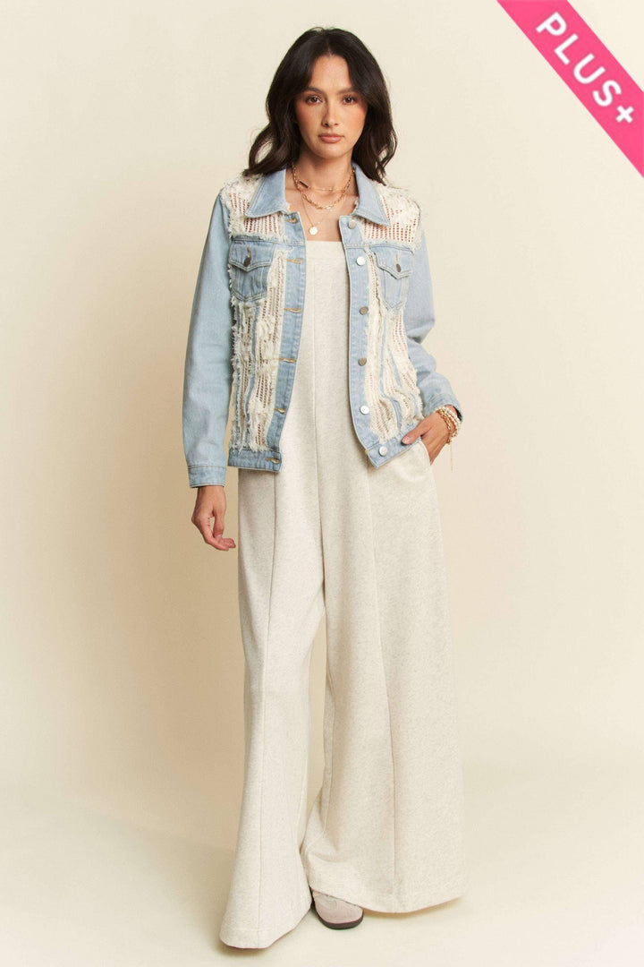 Plus Size Lace Denim Jacket