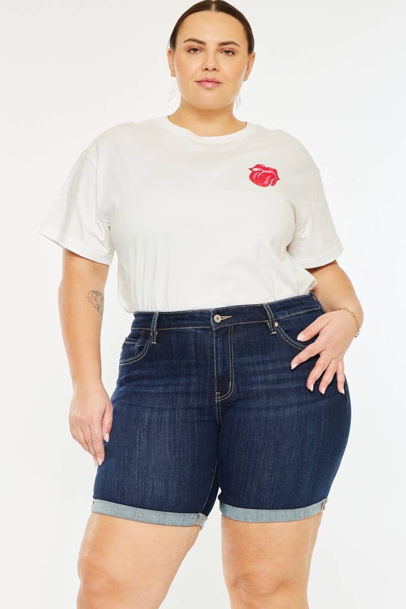 Porter dark wash mid rise denim short-Plus