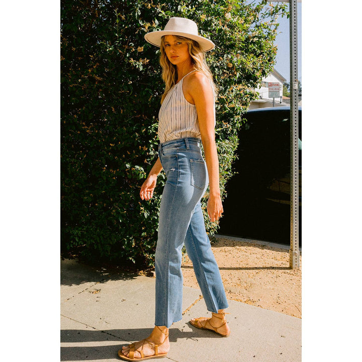 SUPER HIGH RISE CUFFED ANKLE STRAIGHT JEANS-LUNA