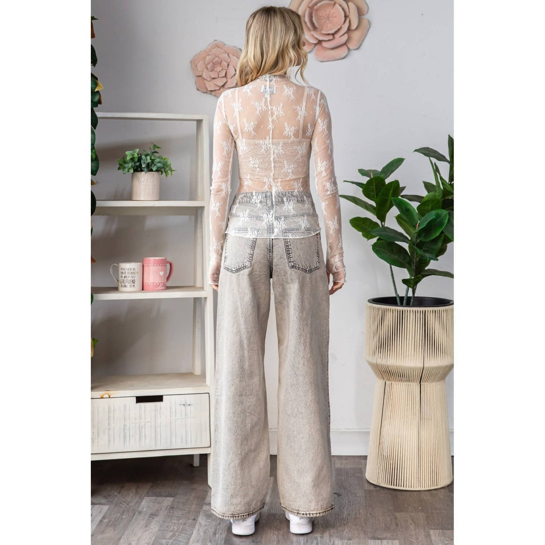Lace Long Sleeve See Through Top
