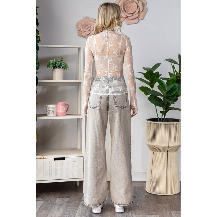 Lace Long Sleeve See Through Top