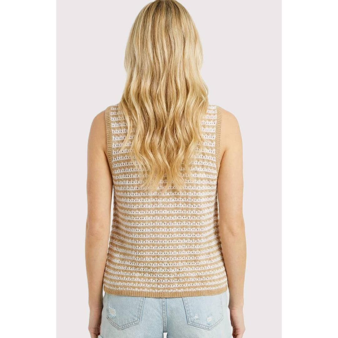 CROCHET STRIPED VEST CARDIGAN: SAGE
