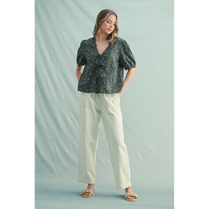 August floral puff blouse