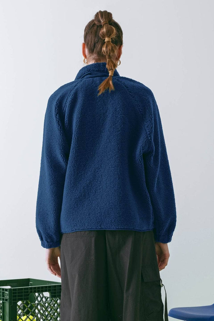 SOLID SNAP BUTTON FLEECE JACKET: HUNTER GREEN